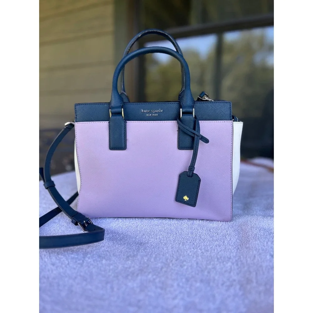 Kate Spade Cameron Medium Satchel Bag Color block Lavender White Blue Crossbody